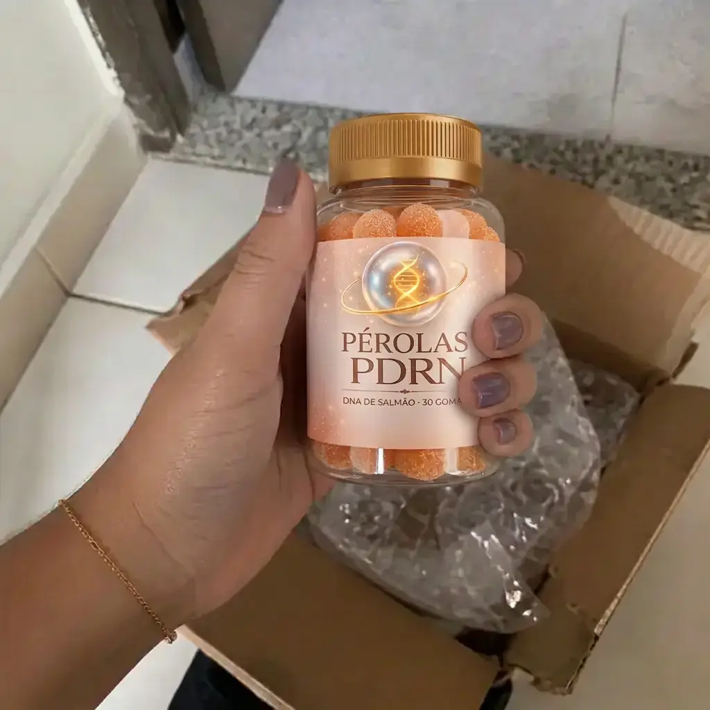 Foto enviada por Juliana A. recebendo o frasco de Pérolas de PDRN